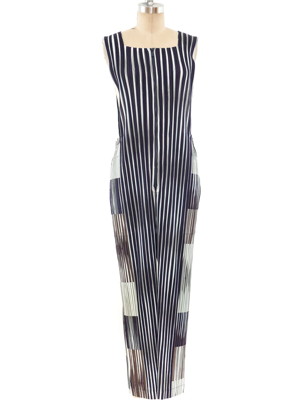 Issey Miyake Striped Plisse Pleated Jumpsuit Suit arcadeshops.com