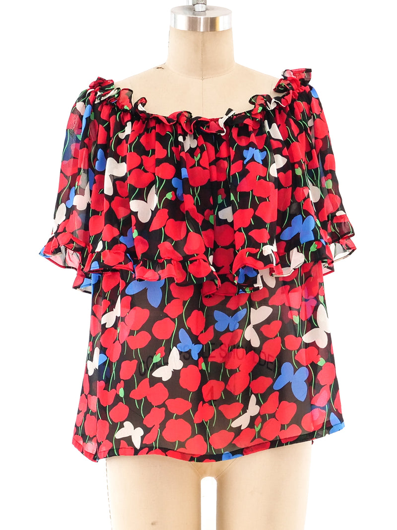 Yves Saint Laurent Butterfly Printed Chiffon Blouse Top arcadeshops.com