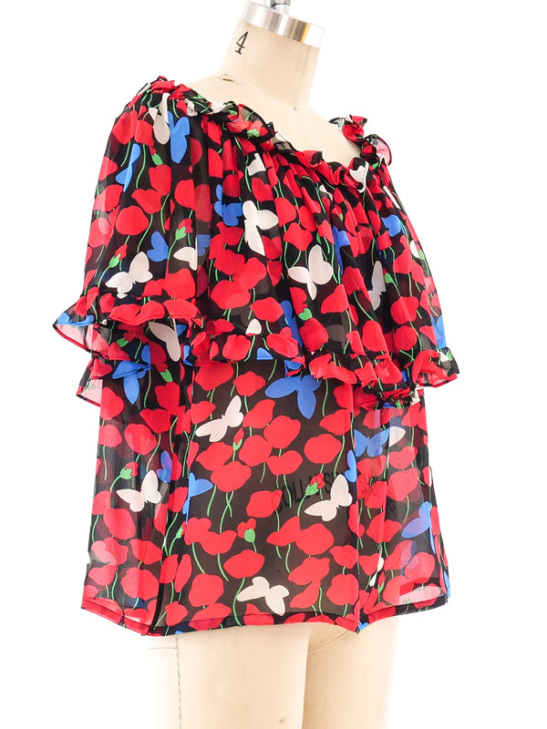 Yves Saint Laurent Butterfly Printed Chiffon Blouse Top arcadeshops.com