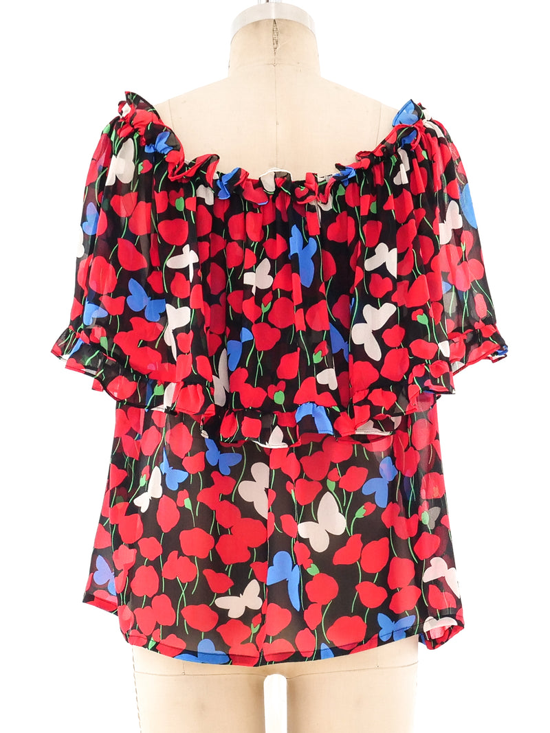 Yves Saint Laurent Butterfly Printed Chiffon Blouse Top arcadeshops.com