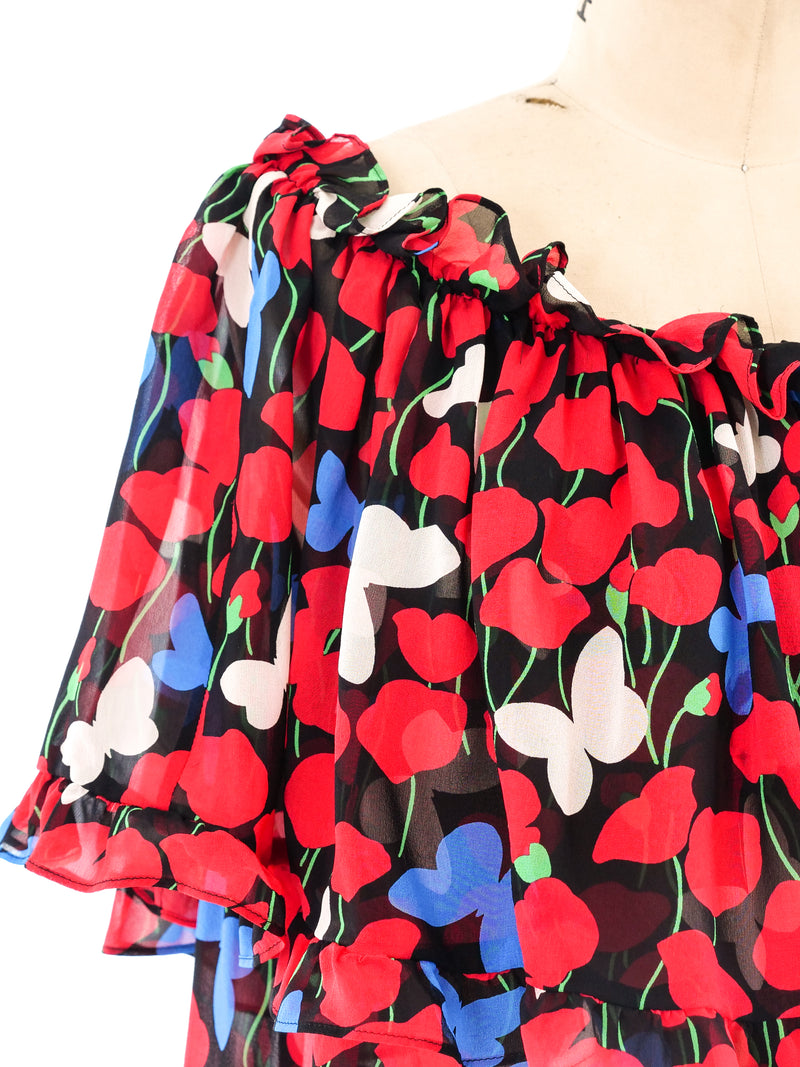Yves Saint Laurent Butterfly Printed Chiffon Blouse Top arcadeshops.com