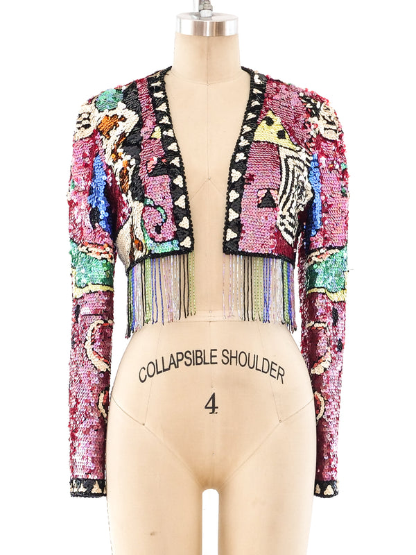 Fringed Cropped Sequin Jacket Jacket arcadeshops.com