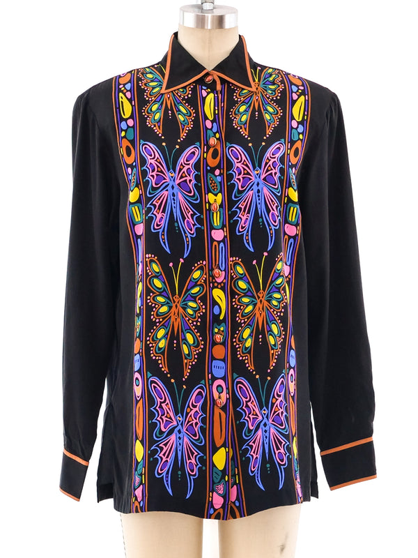 Bob Mackie Butterfly Printed Silk Blouse Top arcadeshops.com