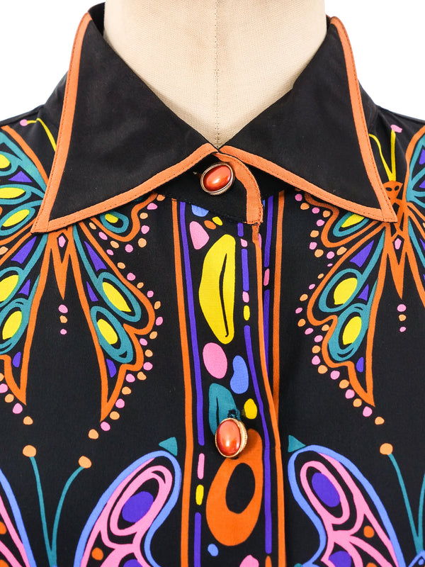 Bob Mackie Butterfly Printed Silk Blouse Top arcadeshops.com
