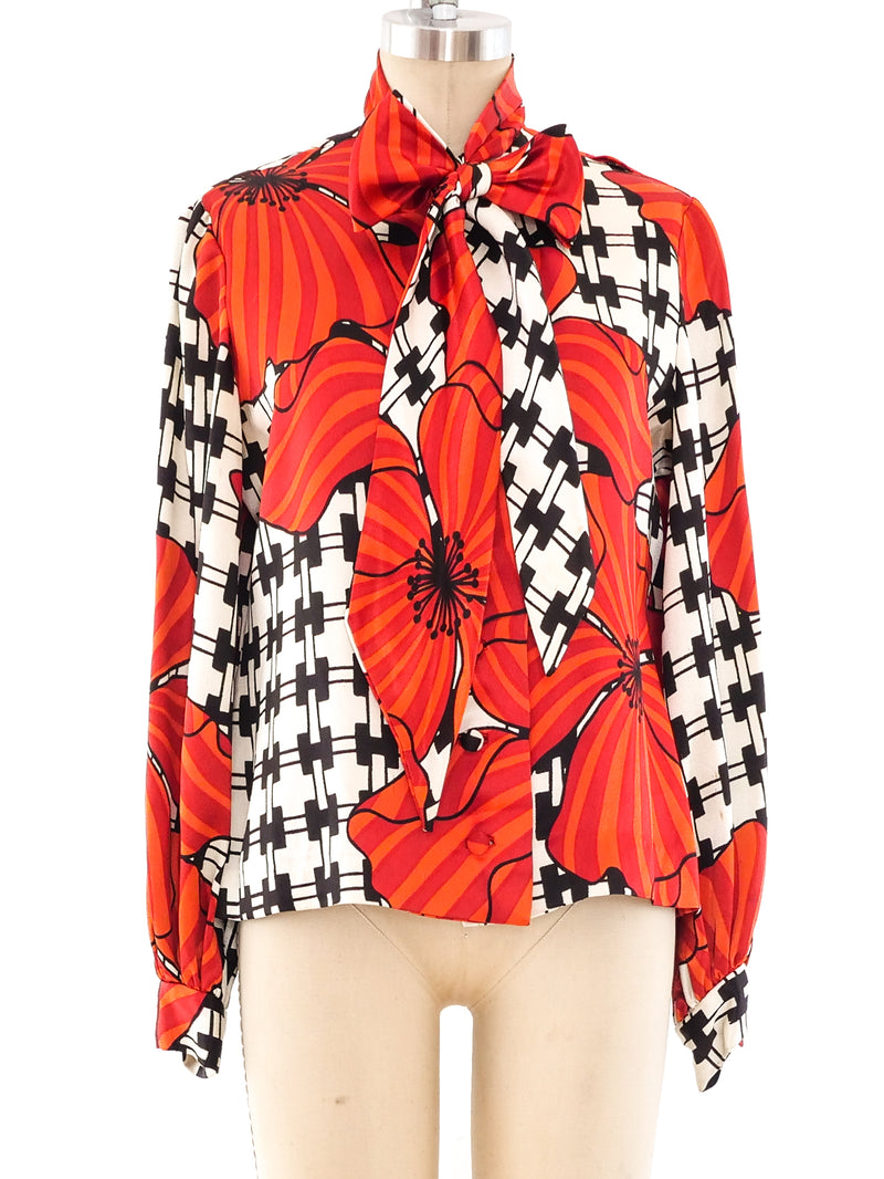 Graphic Floral Satin Blouse Top arcadeshops.com