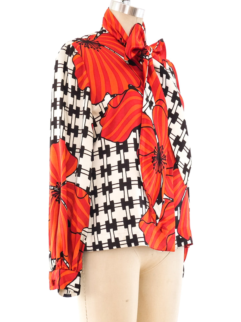 Graphic Floral Satin Blouse Top arcadeshops.com