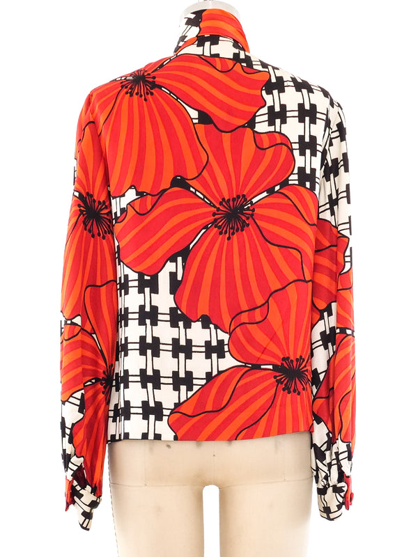 Graphic Floral Satin Blouse Top arcadeshops.com