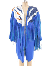 Fringed Blue Leather Western Jacket Jacket arcadeshops.com