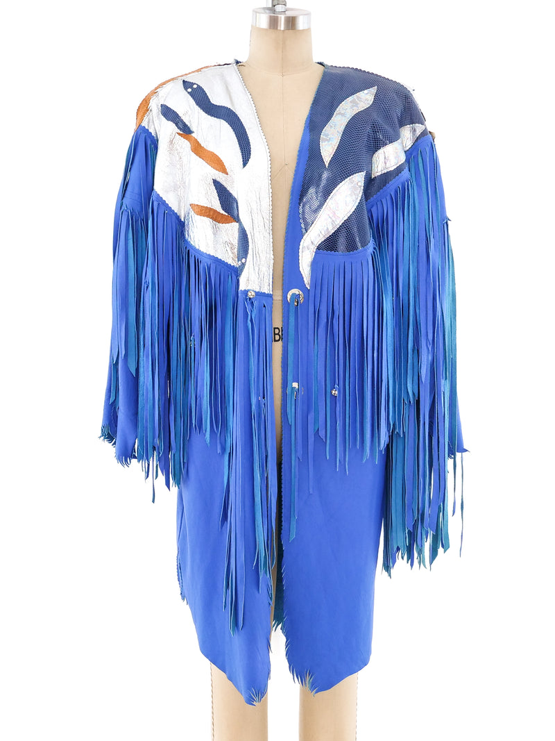 Fringed Blue Leather Western Jacket Jacket arcadeshops.com