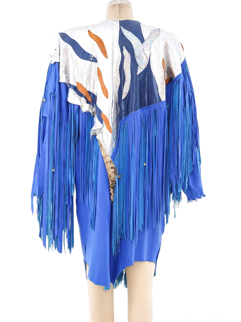 Fringed Blue Leather Western Jacket Jacket arcadeshops.com