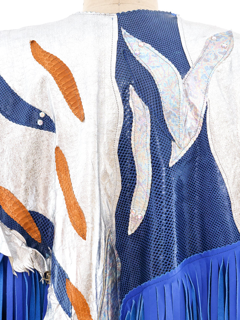 Fringed Blue Leather Western Jacket Jacket arcadeshops.com