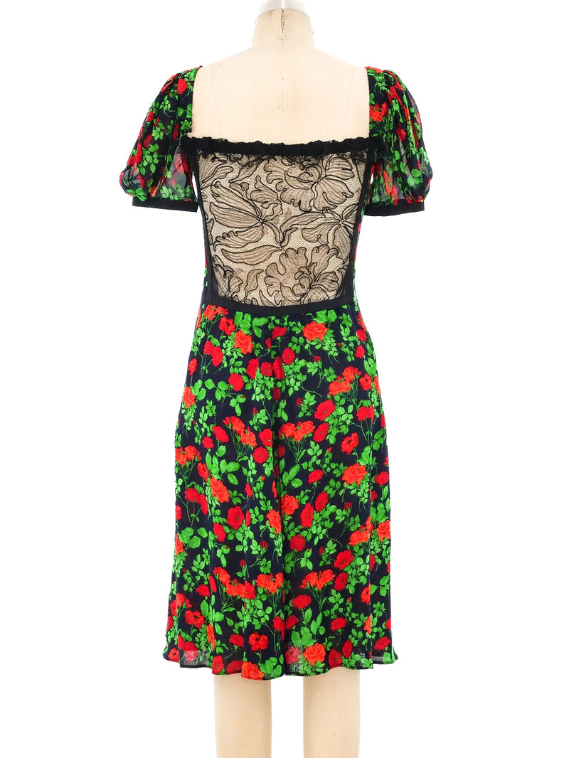 Yves Saint Laurent Rose Printed Silk Chiffon Dress Dress arcadeshops.com