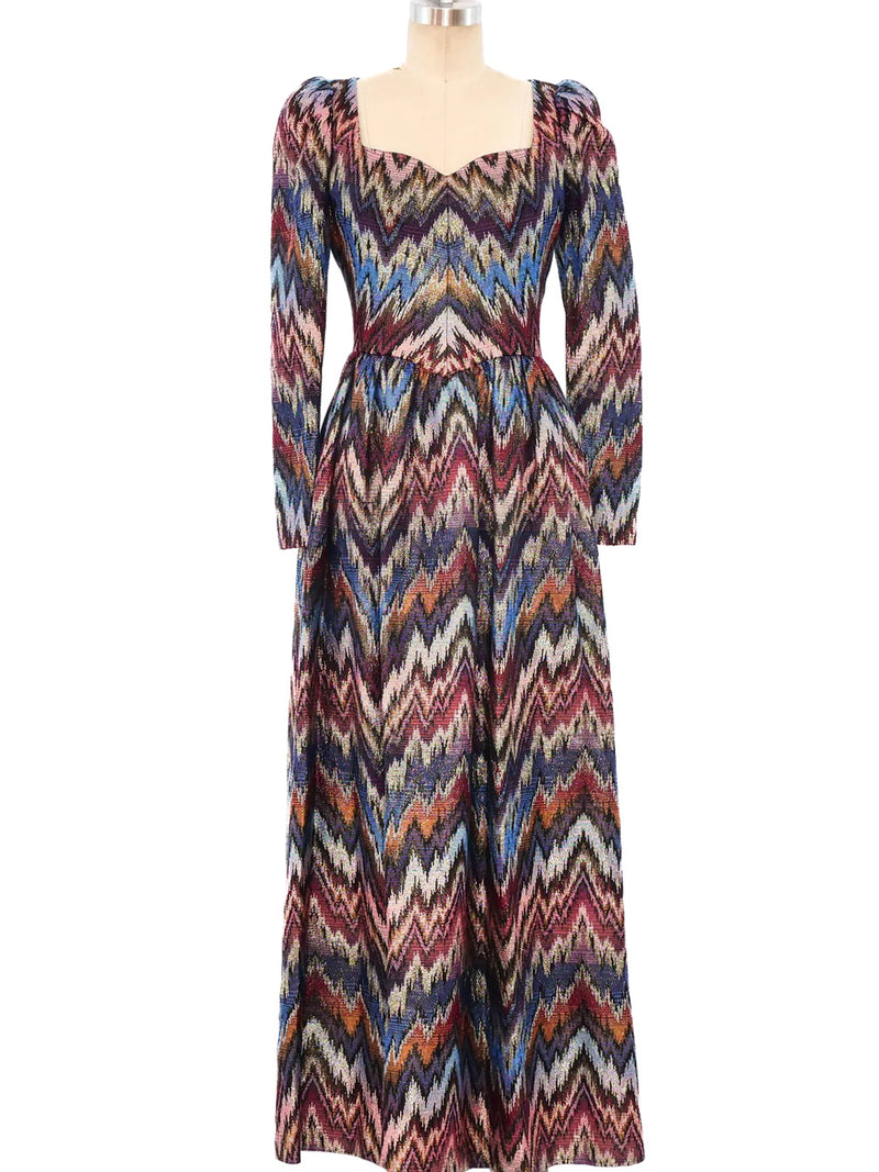 Rizkallah Metallic Rainbow Brocade Maxi Dress Dress arcadeshops.com