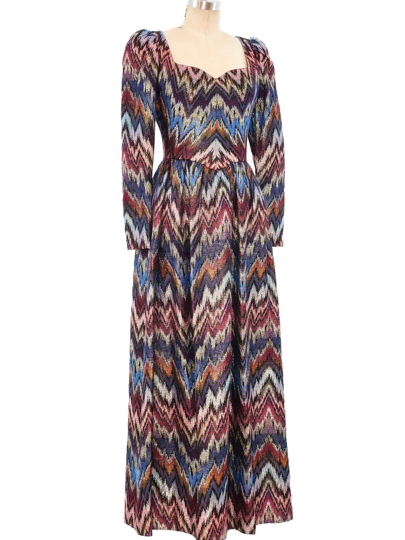 Rizkallah Metallic Rainbow Brocade Maxi Dress Dress arcadeshops.com