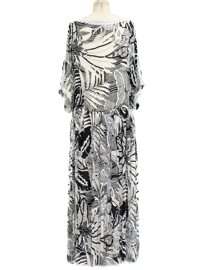 Bead Embellished Palm Print Dress Dress arcadeshops.com
