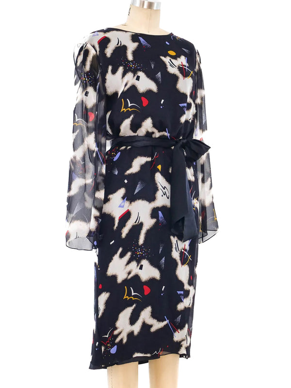 Hanae Mori Abstract Print Silk Chiffon Dress Dress arcadeshops.com