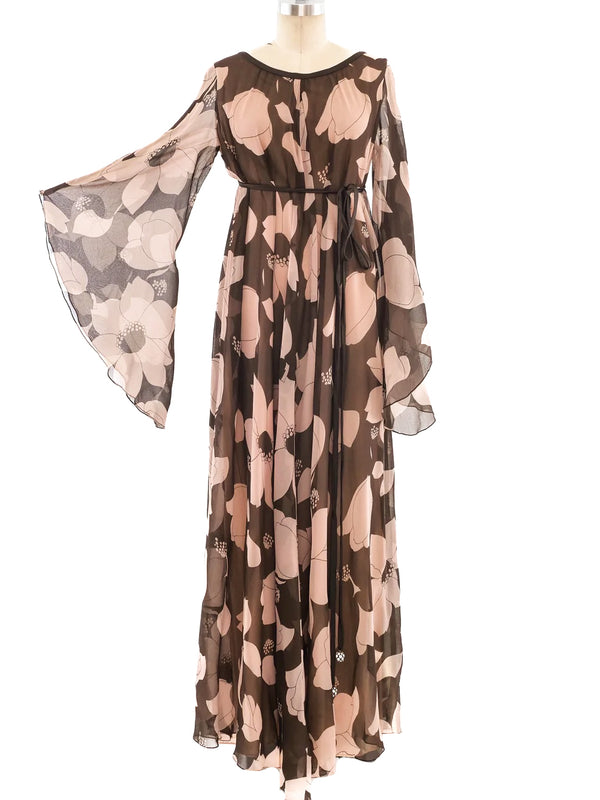 Floral Printed Angel Sleeve Dress Dress arcadeshops.com
