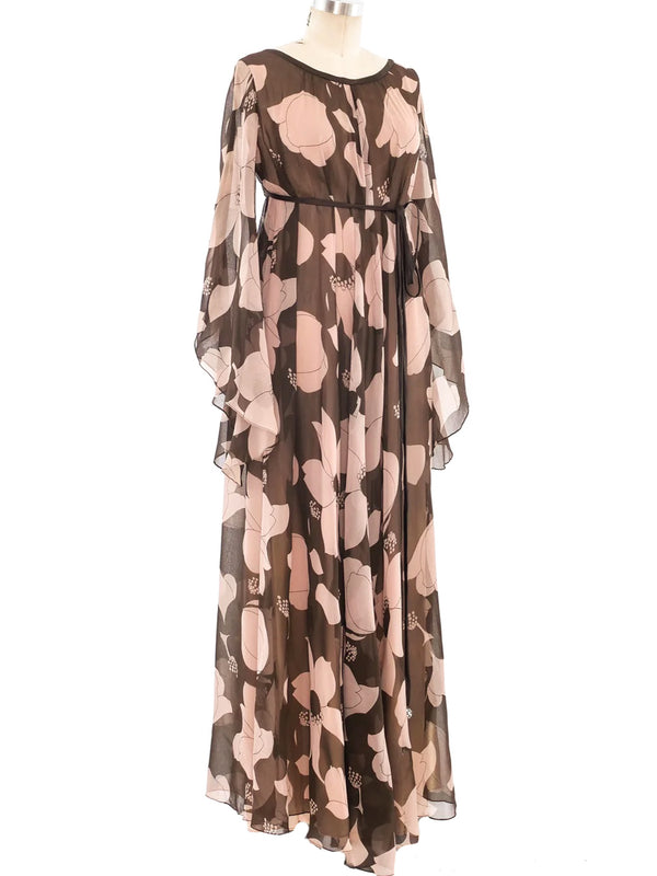 Floral Printed Angel Sleeve Dress Dress arcadeshops.com