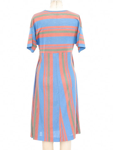 open lace back dress Hiroko Koshino Rib Knit Striped Shirt Dress