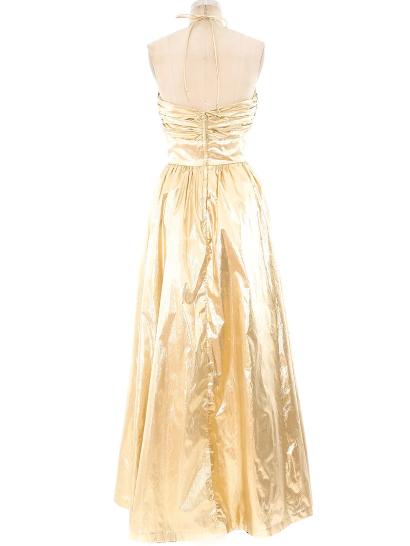 Gold Lame Halter Gown Dress arcadeshops.com