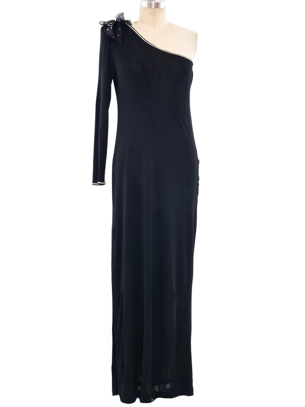 Embellished One Shoulder Jersey Gown Dress arcadeshops.com