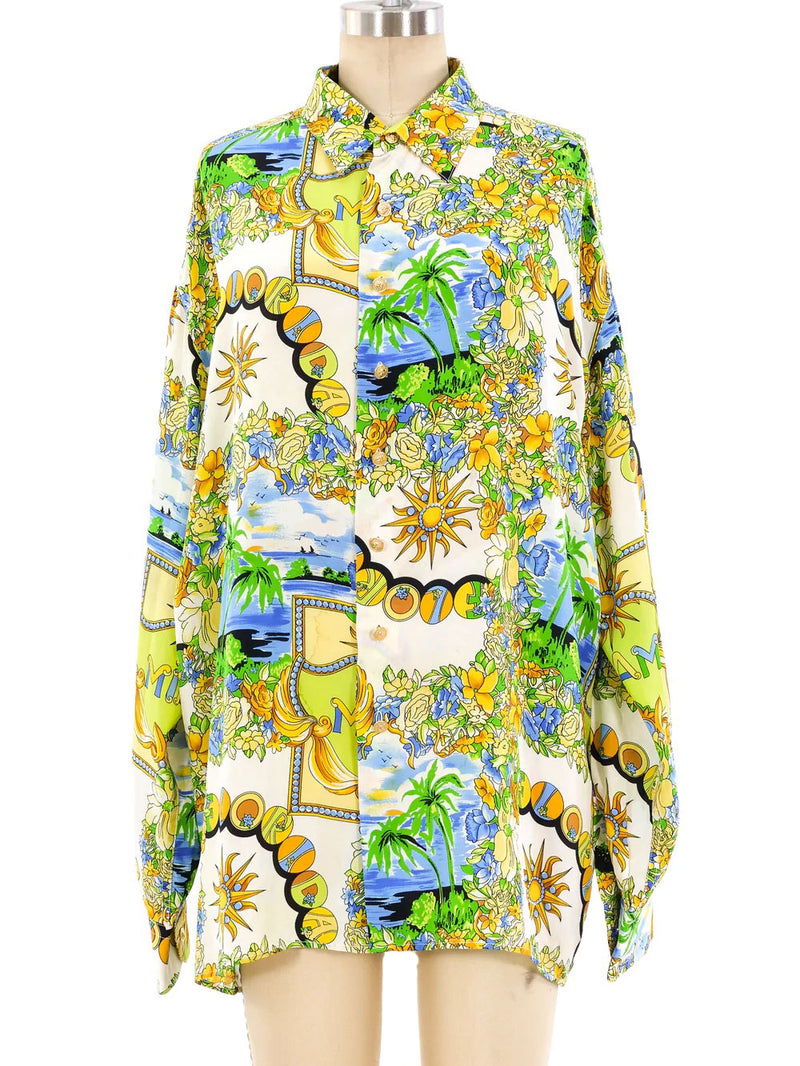 Versus by Gianni Versace Miami Print Silk Shirt Top arcadeshops.com