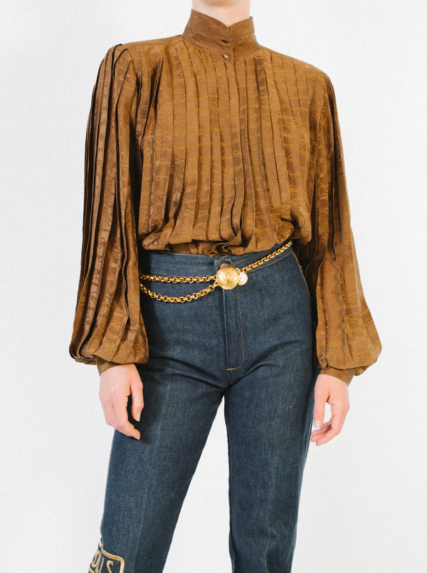 Gucci Pleated Silk Blouse Top arcadeshops.com