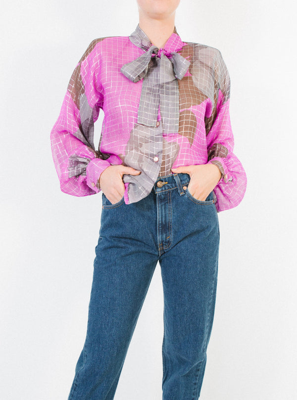 Givenchy Metallic Lurex Accented Floral Blouse Top arcadeshops.com