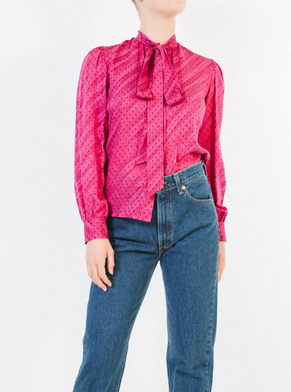 Yves Saint Laurent Polka Dot Fuchsia Silk Blouse Top arcadeshops.com