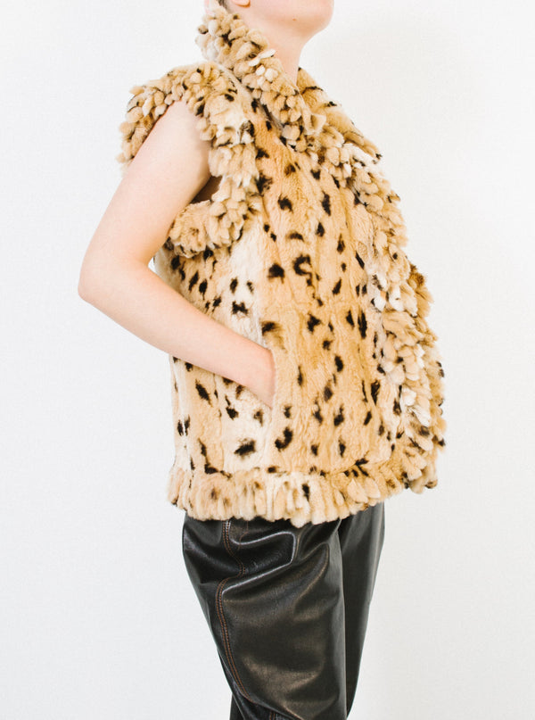 Fringed Leopard Print Fur Vest Outerwear arcadeshops.com