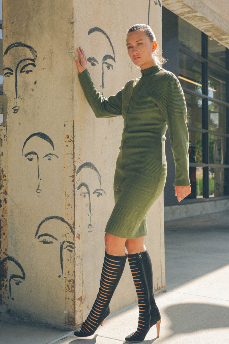 Alaia Olive Knit Skirt Ensemble Suit arcadeshops.com