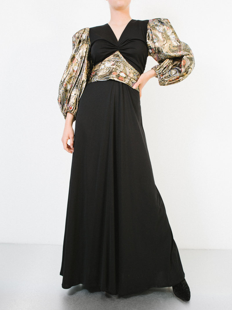 Leonard Paris Brocade Puff Sleeve Gown Dress arcadeshops.com