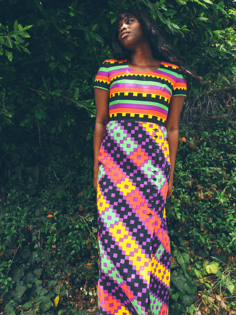 1970's Lanvin Geometric Print Maxi Dress Dress arcadeshops.com