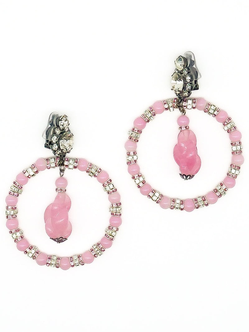 Pink Beaded Hoop Earrings Jewelry arcadeshops.com