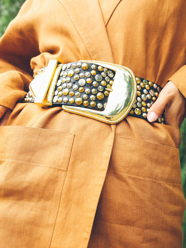 Michael Morrison Studded Black Leather Belt Accessory arcadeshops.com