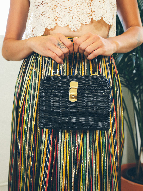 Black Top Handle Basket Bag Accessory arcadeshops.com