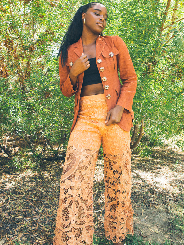 Peach Lace Crochet Pants Bottom arcadeshops.com