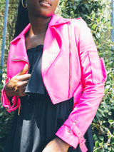 Versace Neon Pink Leather Motorcycle Jacket Jacket arcadeshops.com