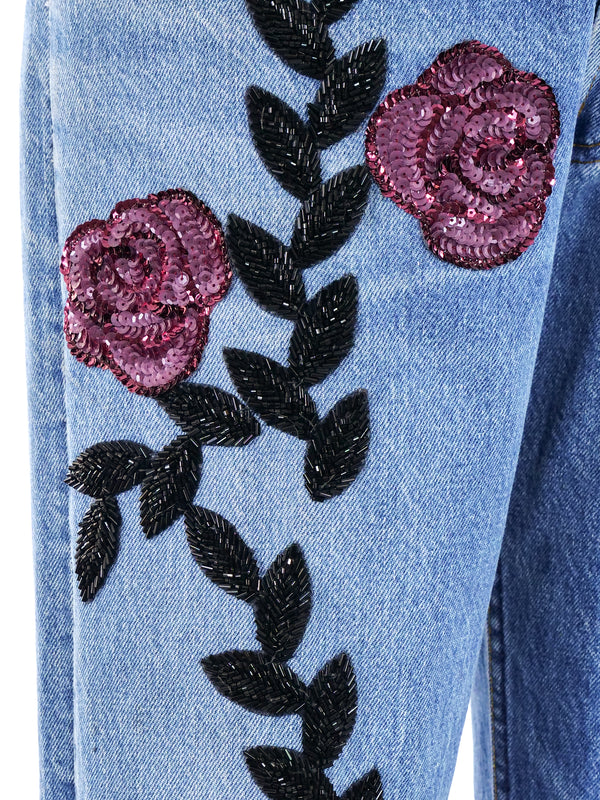 Sequin Rose Embellished Levis Bottom arcadeshops.com