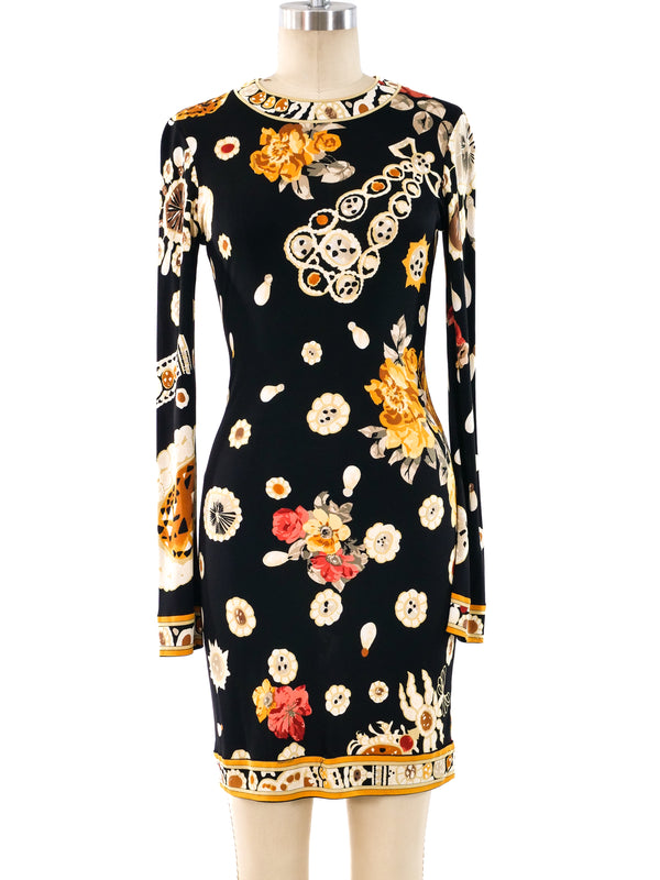 Leonard Paris Gold Floral Jersey Dress Dress arcadeshops.com