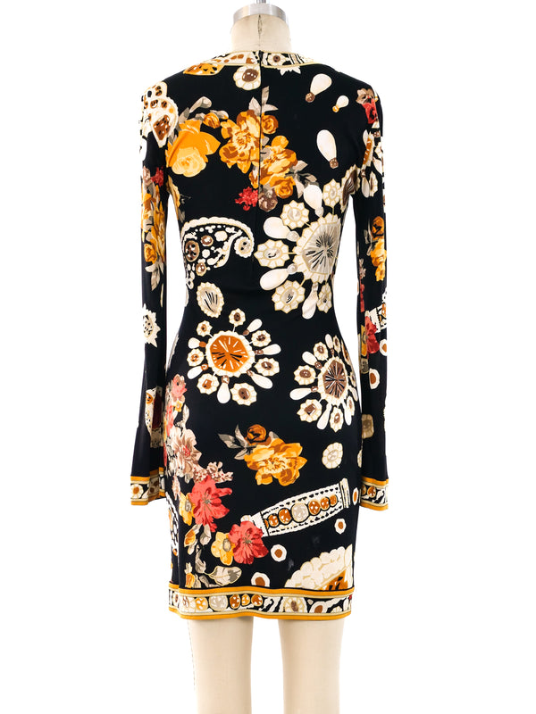 Leonard Paris Gold Floral Jersey Dress Dress arcadeshops.com