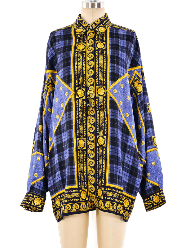 Versace Denim Printed Silk Shirt Top arcadeshops.com