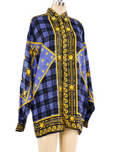 Versace Denim Printed Silk Shirt Top arcadeshops.com