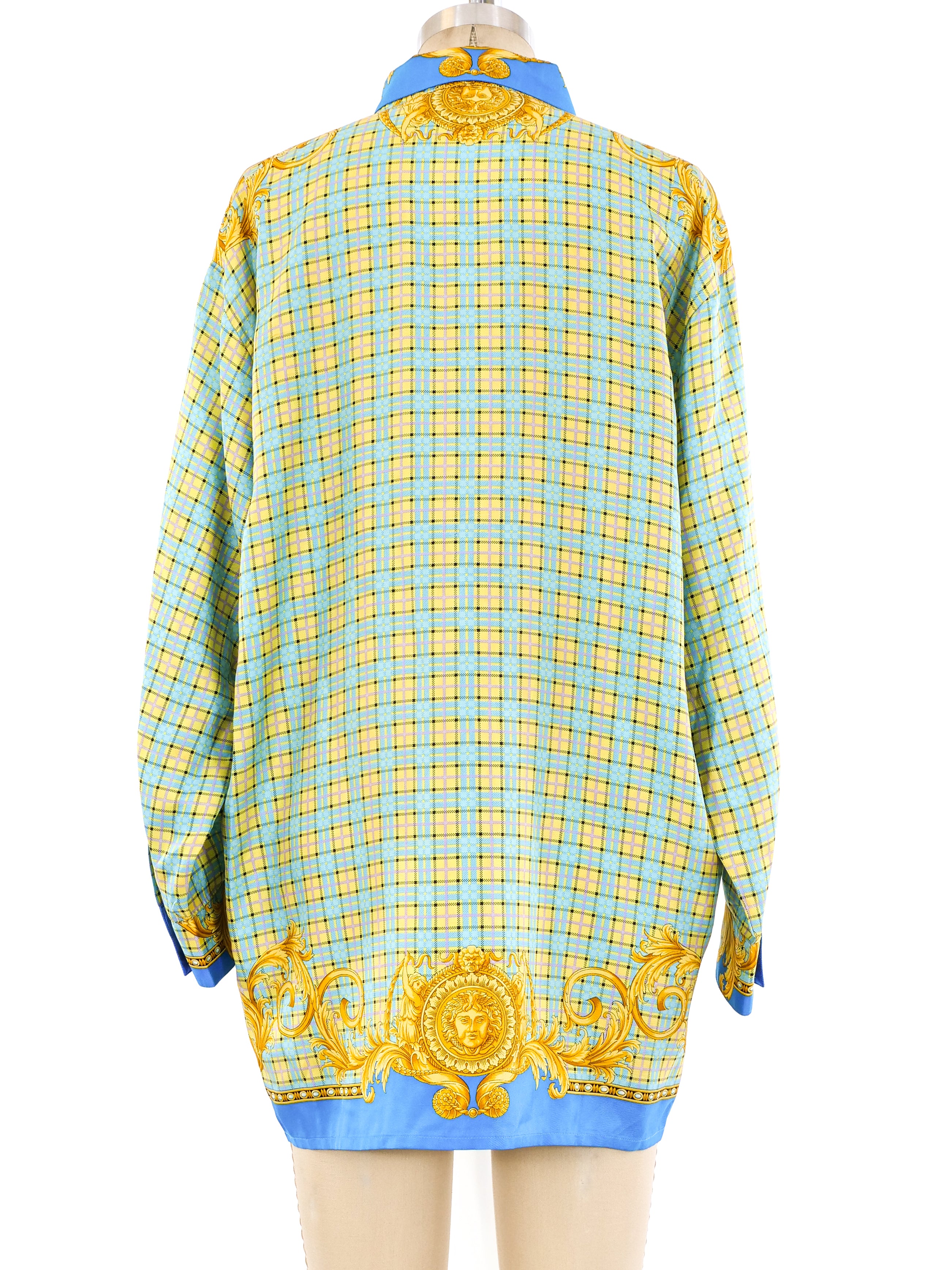 Versace Istante Checkered Baroque Printed Silk Shirt