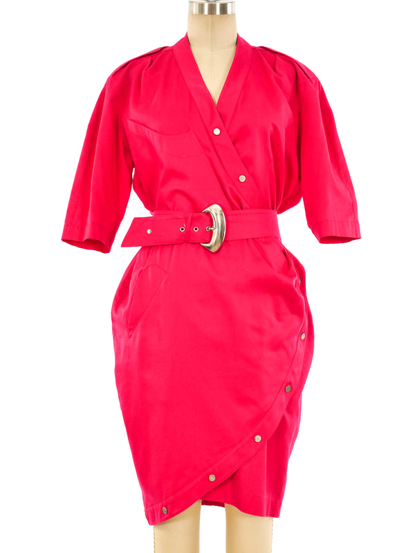 Thierry Mugler Fuchsia Belted Shirt Dress Dress arcadeshops.com