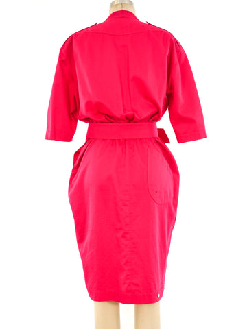 Thierry Mugler Fuchsia Belted Shirt Dress