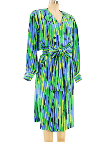 Yves Saint Laurent Abstract Stripe Printed Silk Dress