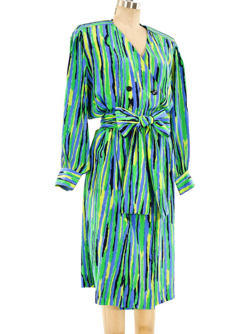 Yves Saint Laurent Abstract Stripe Printed Silk Dress Dress arcadeshops.com