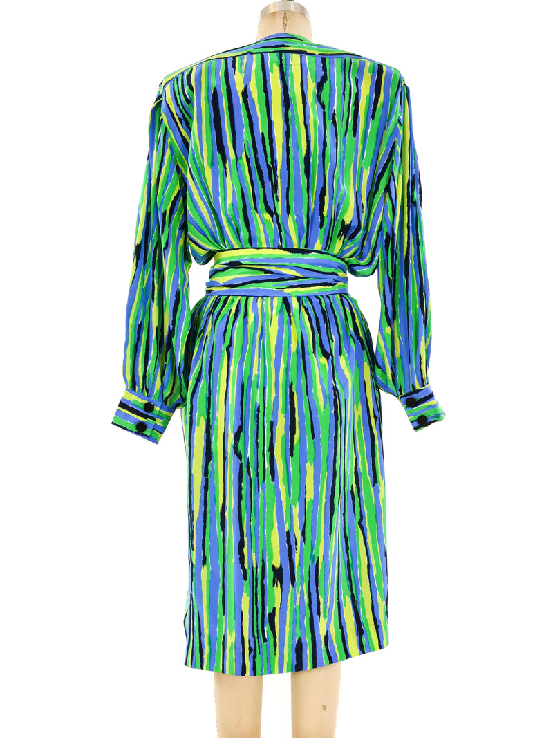 Yves Saint Laurent Abstract Stripe Printed Silk Dress Dress arcadeshops.com
