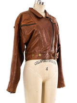 Coin Embellished Leather Motorcycle Jacket Jacket arcadeshops.com